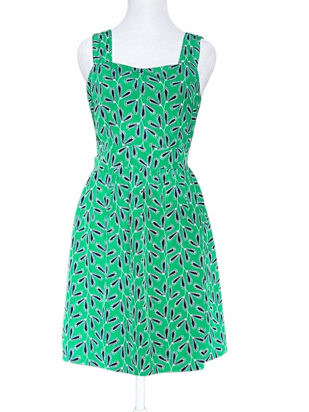 Tulle Fit & Flare Sundress Womens Small Green Blue Leaf Print Cutout Tie Back S